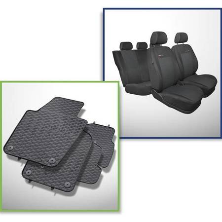 Készlet: autó gumiszőnyeg + méretre vart üléshuzat a következő autótípushoz: Seat Ibiza IV 6J Hatchback, SportCoupé, Kombi (2008-2017) - Elegance - P-3